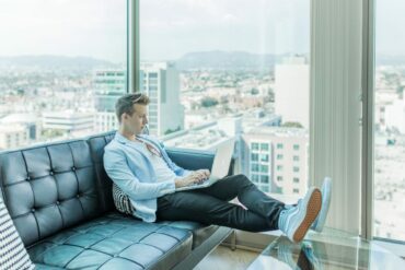 man working on laptop